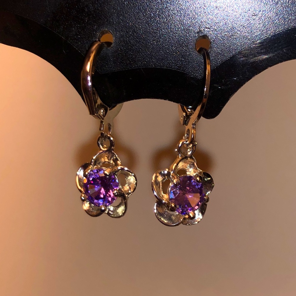Amethyst Flower Leverback Earrings